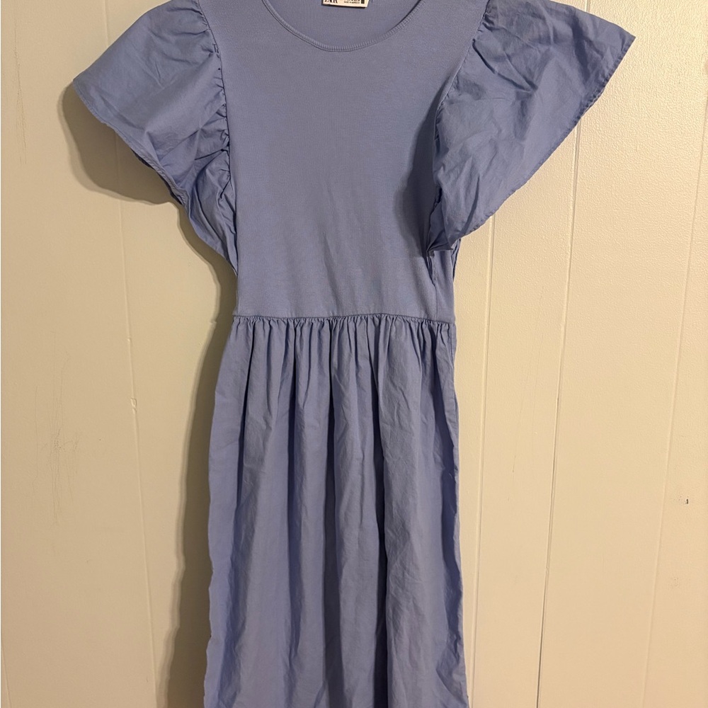 Zara Blue Flutter Sleeve Dress